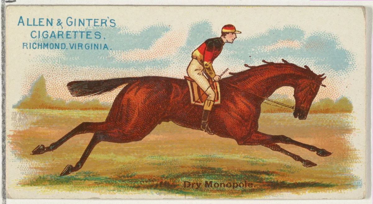 Dry Monopole, from The World's Racers series (N32) for Allen & Ginter Cigarettes by Allen & Ginter, print, 1888