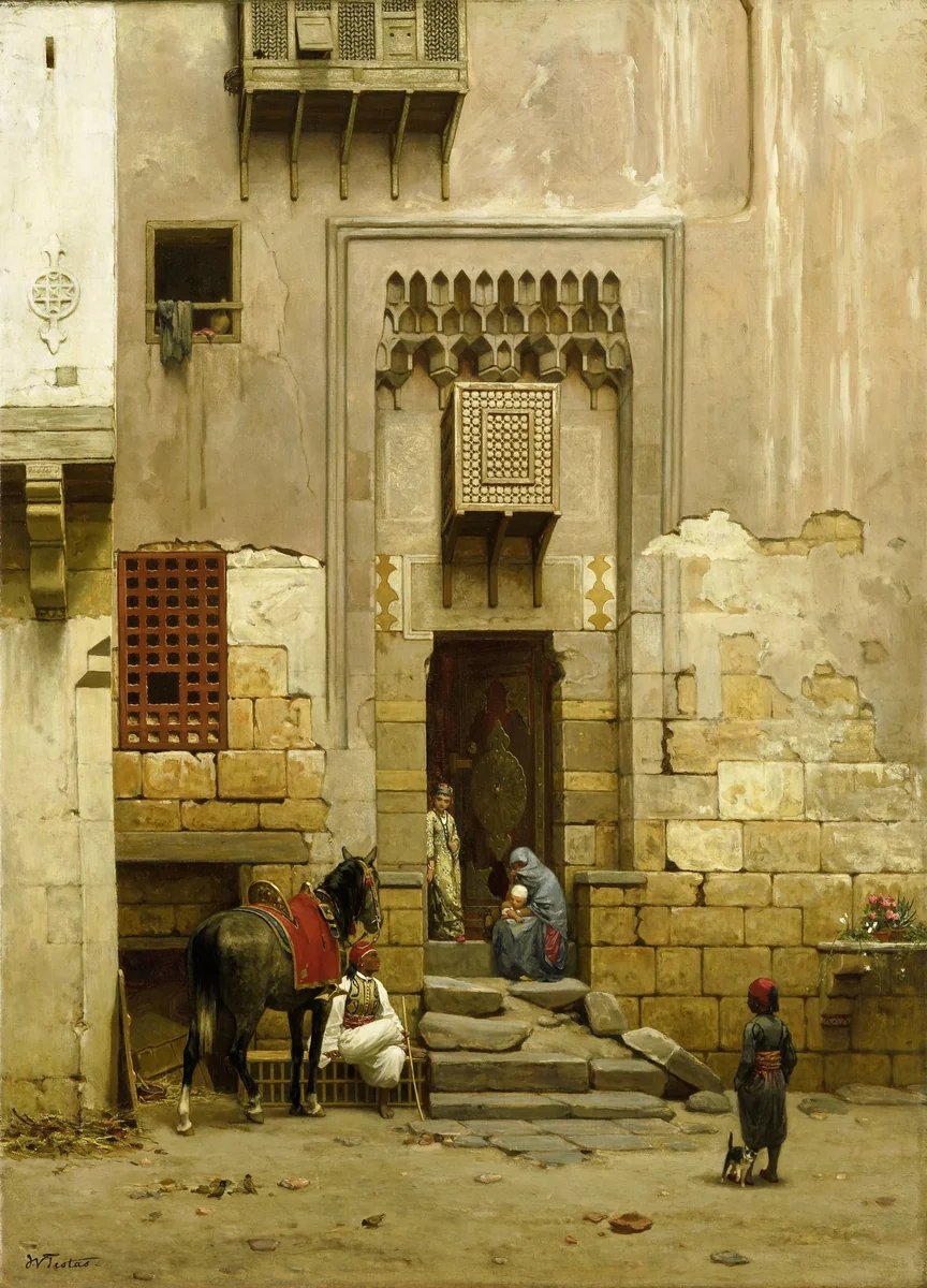 The Courtyard of a house in Cairo by Willem de Famars Testas, painting, 1868-1881