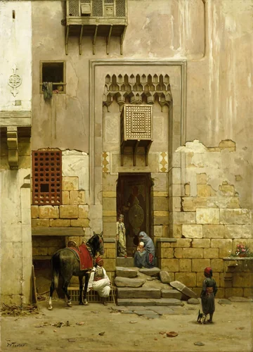 The Courtyard of a house in Cairo by Willem de Famars Testas, painting, 1868-1881