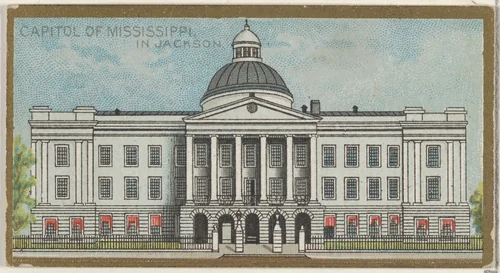 Capitol of Mississippi in Jackson, from the General Government and State Capitol Buildings series (N14) for Allen & Ginter Cigarettes Brands by Allen & Ginter, print, 1889