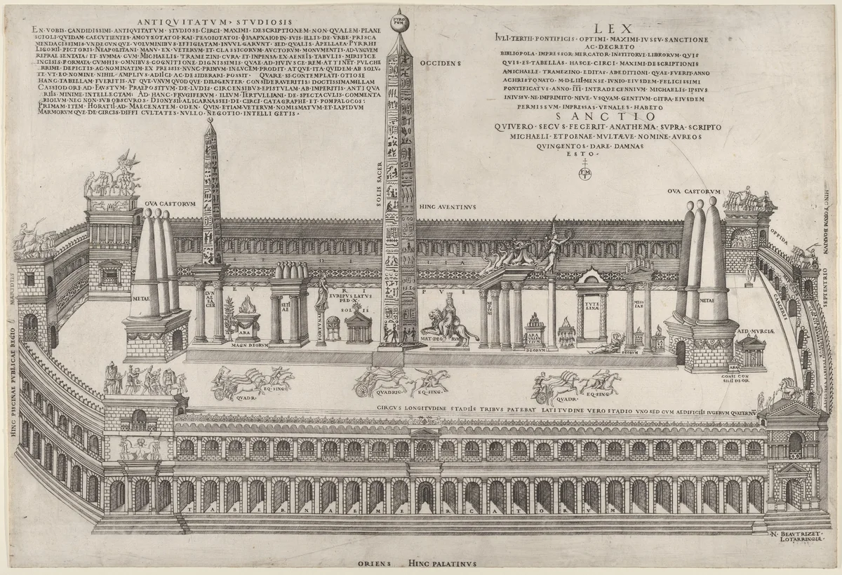 Circus Maximus, from "Speculum Romanae Magnificentiae" by Nicolas Beatrizet, print, 1553