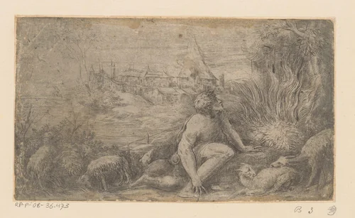 Mozes bij de brandende braamstruik by Schiavone, print, 1532-1563