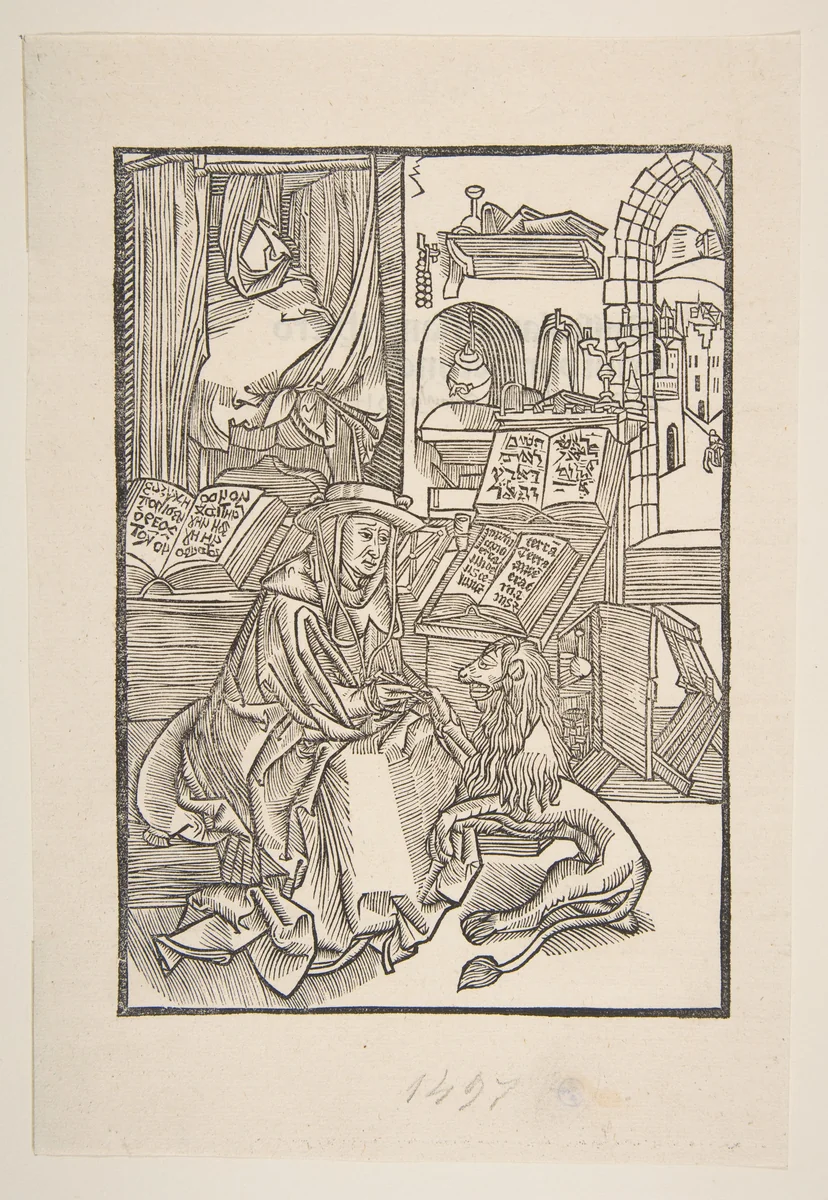 Saint Jerome exctracting a Thorn from the Lion's Foot (copy) by Albrecht Dürer, print, 1485-1600