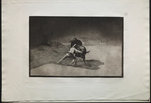 Bullfights: The Famous Martincho Places the Banderillas Playing the Bull with the Movement of his Body by Francisco de Goya, print, 1816-1876