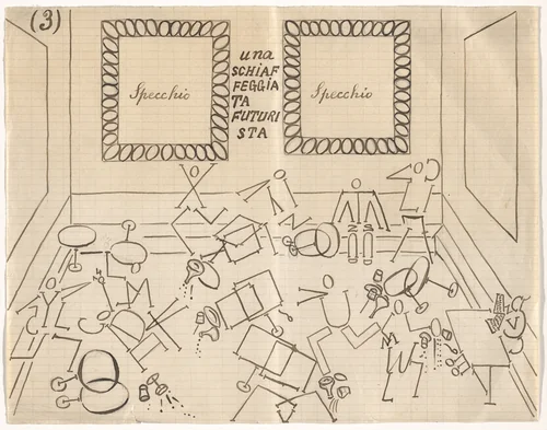 A Futurist Scuffle (Una schiaffeggiata futurista) by Pasqualino Cangiullo, drawing, 1916