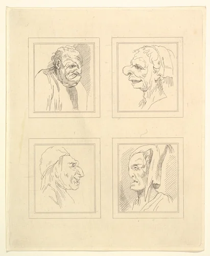 Four Heads (from Characaturas by Leonardo da Vinci, from Drawings by Wincelslaus Hollar, out of the Portland Museum) by Wenceslaus Hollar, print, 1786
