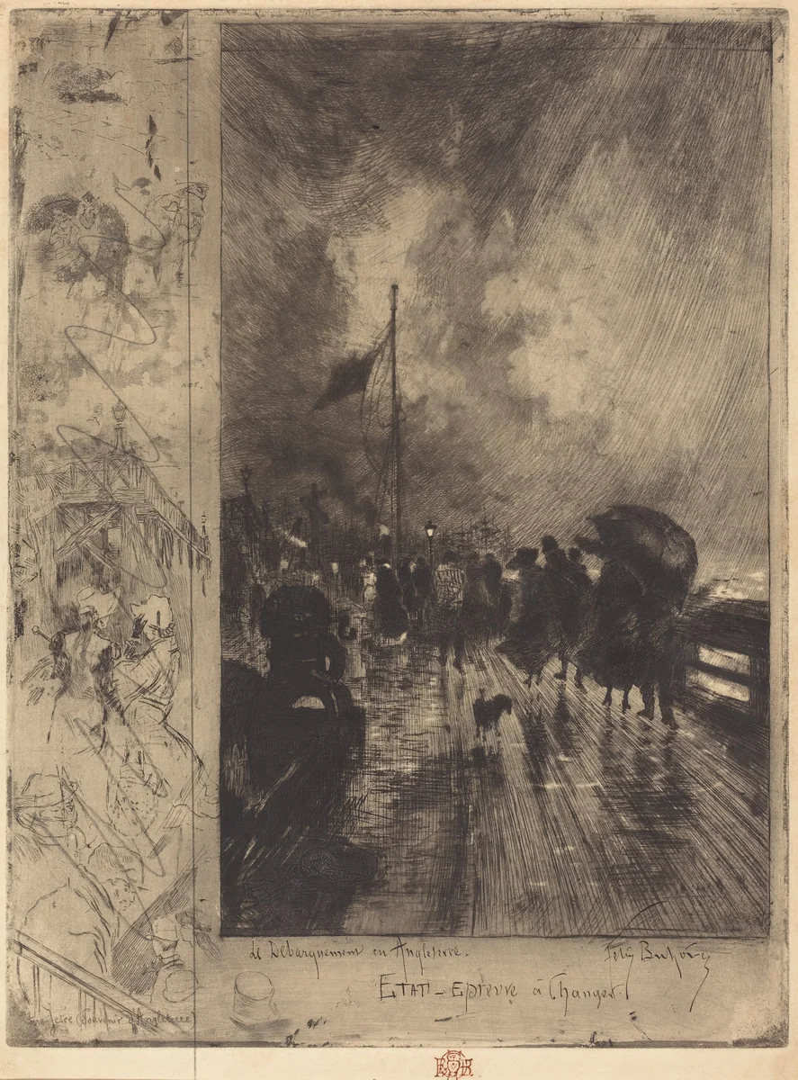 Un Débarquement en Angleterre (Landing in England) by Félix-Hilaire Buhot, print, 1879