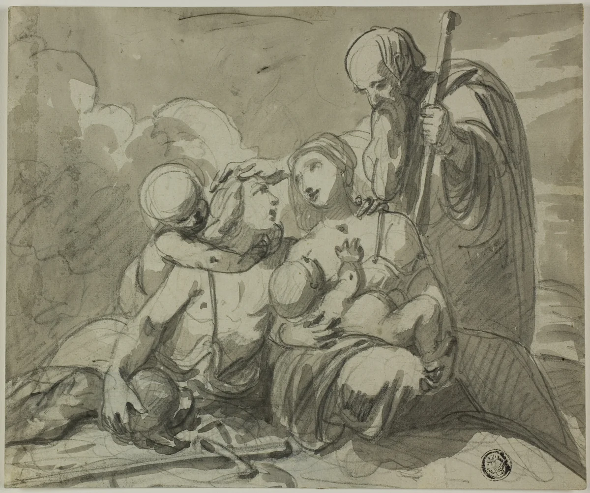 Holy Family with Warrior Saint by Unknown Artist, drawing, 1700-1799
