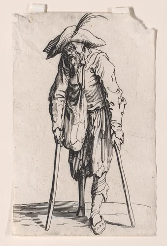 Le Mendiant a la Jambe de Bois (The Beggar with the Wooden Leg), from "Les Gueux suite appelée aussi Les Mendiants, Les Baroni, ou Les Barons" (The Beggars, also called the Barons) by Jacques Callot, print, 1618-1628