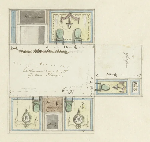 Ontwerp voor decoratie op drie wanden van de eetkamer van G. ten Hoopen by Jurriaan Andriessen, drawing, 1752-1819