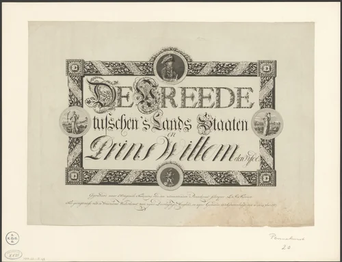 Pennekunst op de vrede tussen Willem V, prins van Oranje-Nassau by anonymous, drawing, 1787