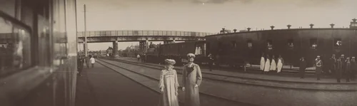 Empress Alexandra Feodorovna and Grand Duke Sergei Alexandrovich at Tracks of Train Station by Unidentified Photographer, photograph, 1903