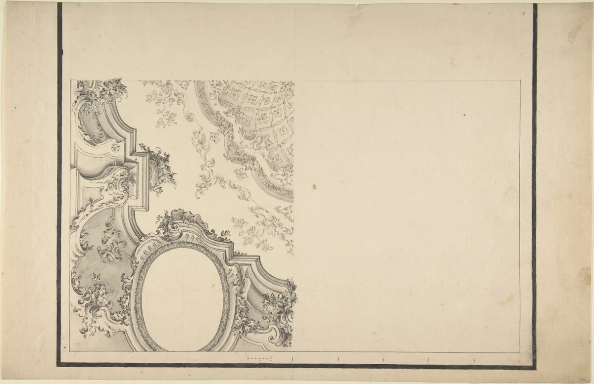 Design for 1/4 of a Ceiling, and Ornamentation of a Section of a Vault by anonymous, drawing, 1700-1780