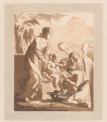 Aanbidding der engelen by Jean Baptist Leprince, print, 1744-1781