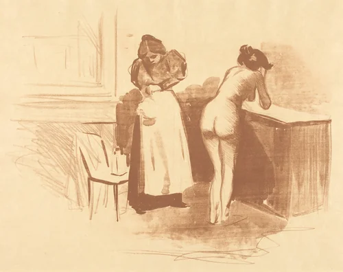 La friction au gant de crin (planche au lavis et au trait) (The Massage with Coarse Hair Glove) (Wash and Line plate) by Jean-Louis Forain, print, 1895