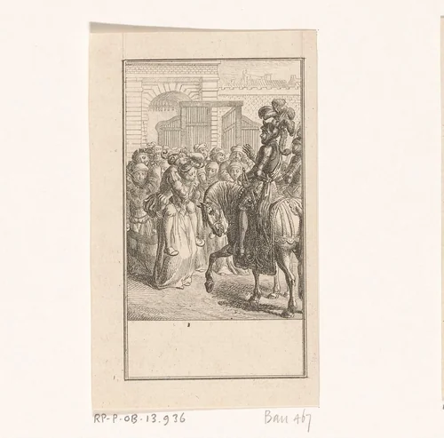 Vrouwen van Weinsberg dragen hun mannen op de rug de stad uit by Daniel Nikolaus Chodowiecki, print, 1778