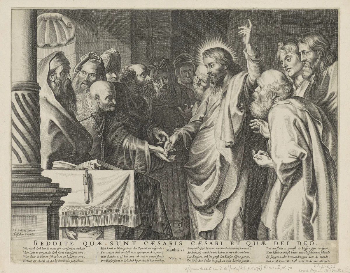 Christus en de cijnspenning by anonymous, print, 1622-1652