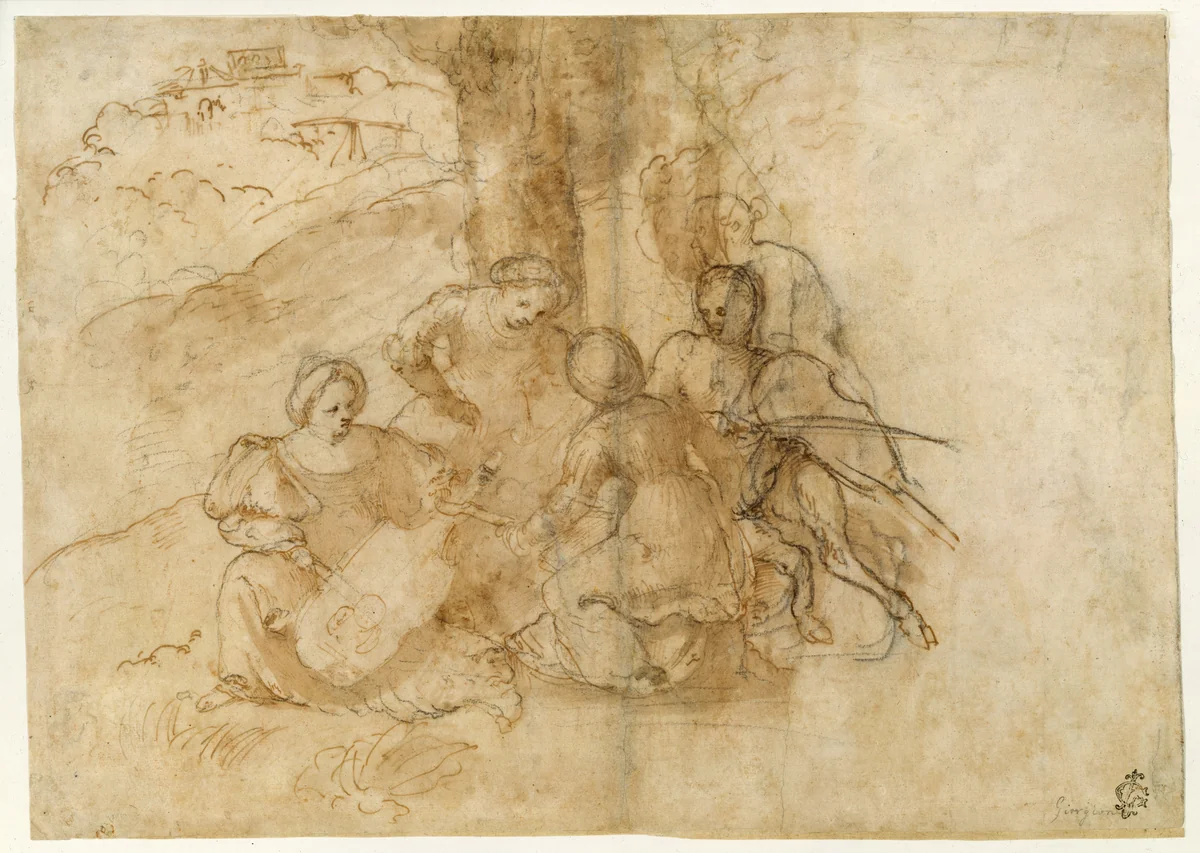 Concert champêtre by Girolamo Romanino, drawing, 1517-1533