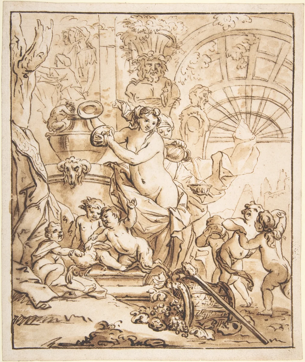 Bacchanalian Scene with Nymphs and Putti by Gerard de Lairesse, drawing, 1655-1711