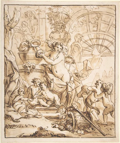 Bacchanalian Scene with Nymphs and Putti by Gerard de Lairesse, drawing, 1655-1711