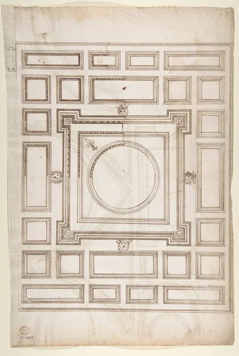 Unidentified, ceiling plan (recto) Palazzo Farnese, ceiling plan (verso) by anonymous, drawing, 1500-1560