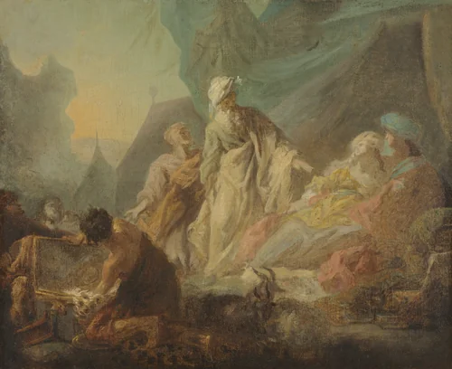 Laban Searching for His Stolen Gods by Augustin de Saint-Aubin, painting, 1753