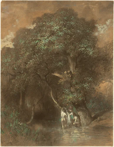 Bathers by a Giant Oak by Constant Troyon, drawing, 1842-1844