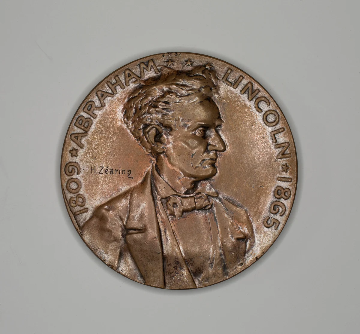 Three Medals Depicting Lincoln by Artist Unknown, metalwork, 1865-1894