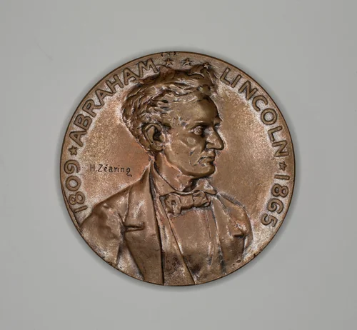 Three Medals Depicting Lincoln by Artist Unknown, metalwork, 1865-1894