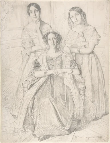 The Baroness Duperré and Her Daughters by Théodore Chassériau, drawing, 1841