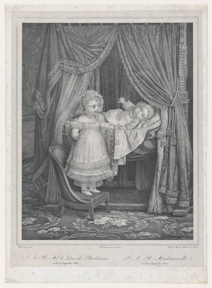 S.A.R. Mgr le Duc de Bordeaux...S.A.R. Mademoiselle...(Portr. du Comte de Chambord et la duchesse de Parme, enfants) by Hyacinthe-Louis-Victor-Jean-Baptiste Aubry-Lecomte, print, 1822