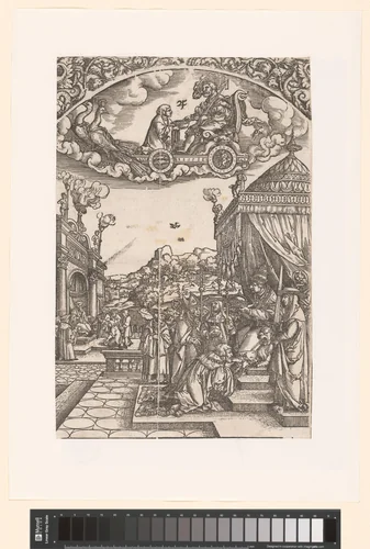 Jupiter in zijn triomfwagen, daaronder zijn planeetkinderen by anonymous, print, 1510-1550