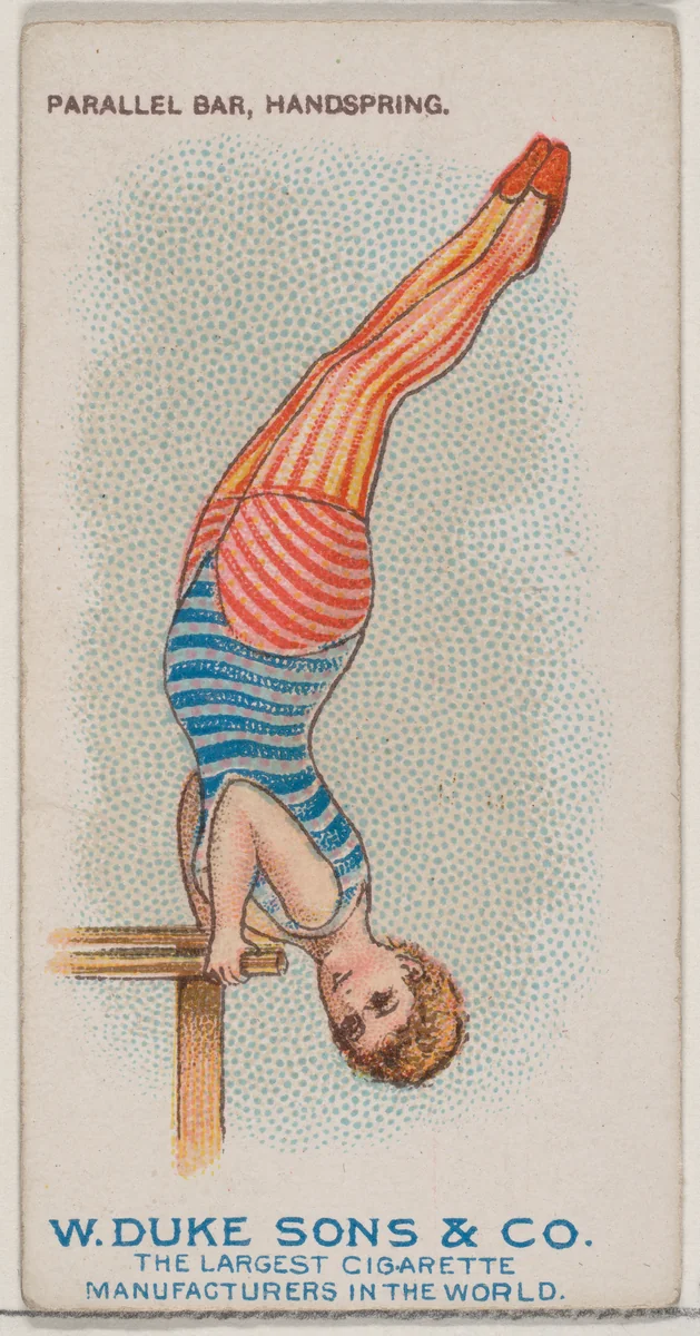 Parallel Bar, Handspring, from the Gymnastic Exercises series (N77) for Duke brand cigarettes by W. Duke, Sons & Co., print, 1887