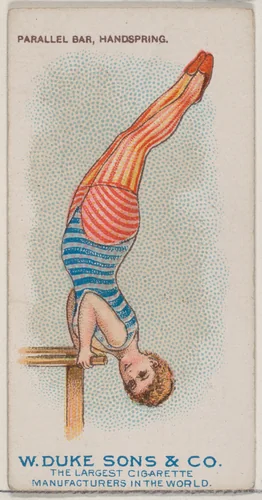 Parallel Bar, Handspring, from the Gymnastic Exercises series (N77) for Duke brand cigarettes by W. Duke, Sons & Co., print, 1887