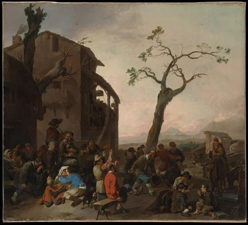 Peasants Dancing by Johannes Lingelbach, painting, 1651