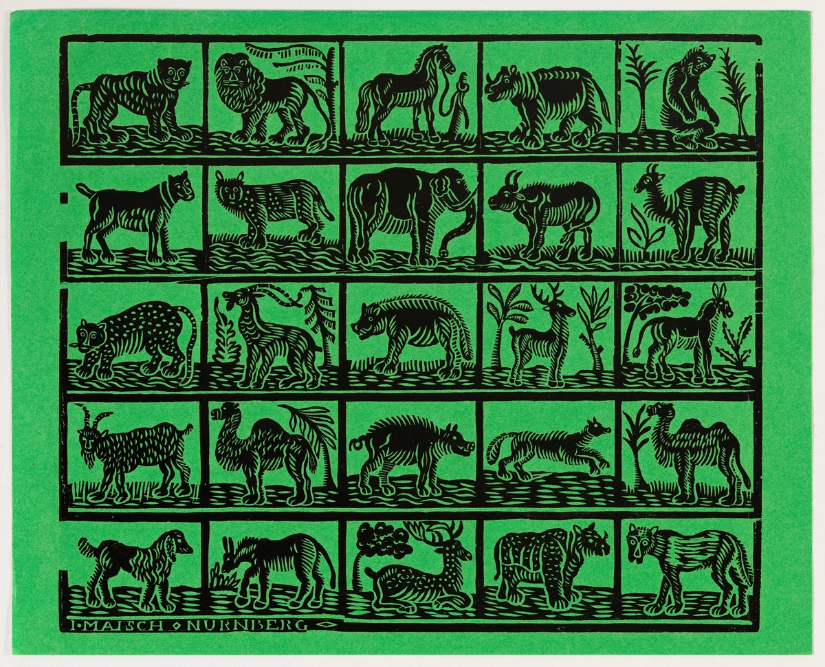 Endpaper with Animals by Johann Maisch, print, 1800-1849