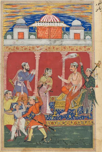 The prince’s ordeal continues, he is ordered away to be executed for the fifth time, from a Tuti-nama (Tales of a Parrot): Eighth Night by Ghulam 'Ali, painting, 1555-1565