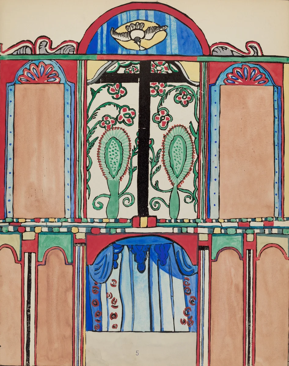 Plate 5: Main Altarpiece, Santa Cruz: From Portfolio "Spanish Colonial Designs of New Mexico" by American 20th Century, index of american design, 1935-1942