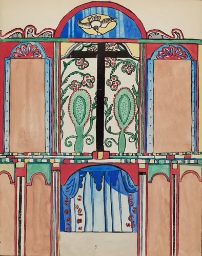 Plate 5: Main Altarpiece, Santa Cruz: From Portfolio "Spanish Colonial Designs of New Mexico" by American 20th Century, index of american design, 1935-1942