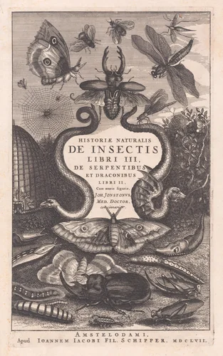 Title Page, "Historiae Naturalis de Insectus, Libri II" by John Jonston, print, 1657