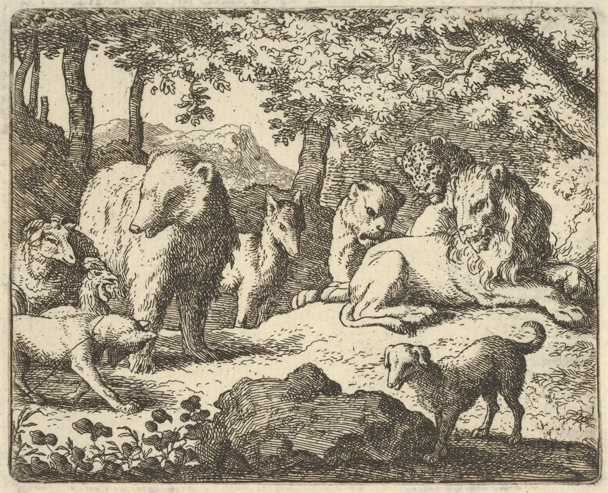 The Lion Delays Renard's Execution for a Final Interrogation from Hendrick van Alcmar's Renard The Fox by Allart van Everdingen, print, 1650-1675