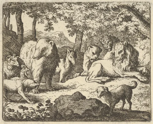 The Lion Delays Renard's Execution for a Final Interrogation from Hendrick van Alcmar's Renard The Fox by Allart van Everdingen, print, 1650-1675