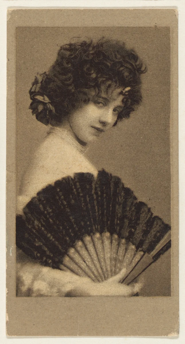 Portrait of a woman holding a fan, from the "Girls" series (T66), issued with Hunter Dog Cigarros by S. Monday & Sons by S. Monday & Sons, print, 1895-1905