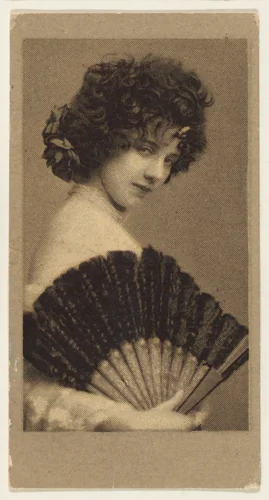 Portrait of a woman holding a fan, from the "Girls" series (T66), issued with Hunter Dog Cigarros by S. Monday & Sons by S. Monday & Sons, print, 1895-1905
