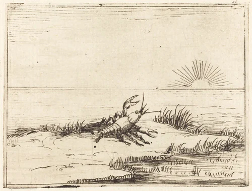 Crayfish Looking at the Sun by Jacques Callot, print, 1628