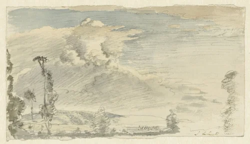 Wolkenlucht boven een heuvellandschap by John Linnell, drawing, 1812-1882