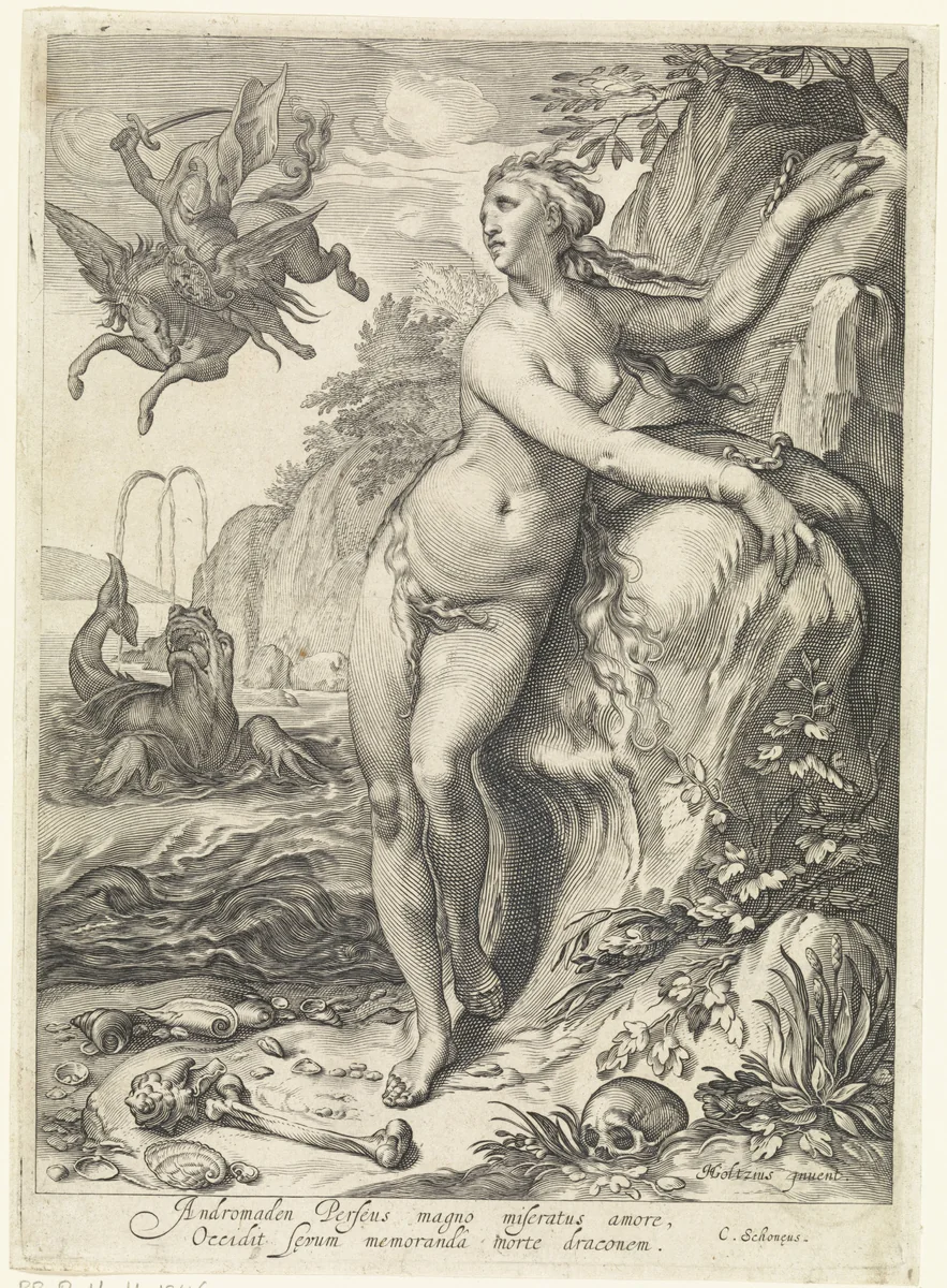 Perseus en Andromeda by anonymous, print, 1601-1651