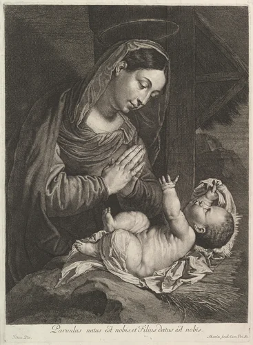 La Vierge adorent l'Enfant Jesus by Jean Morin, print, 1605-1650