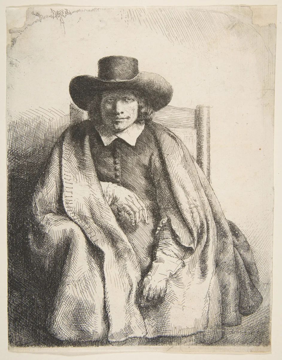 Clement de Jonghe, printseller by Rembrandt van Rijn, print, 1651