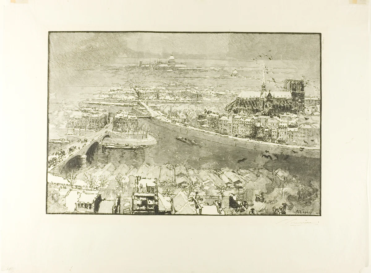 Paris Under Snow, Viewed from the Tower of Saint-Gervais by Louis Auguste Lepère, print, 1890